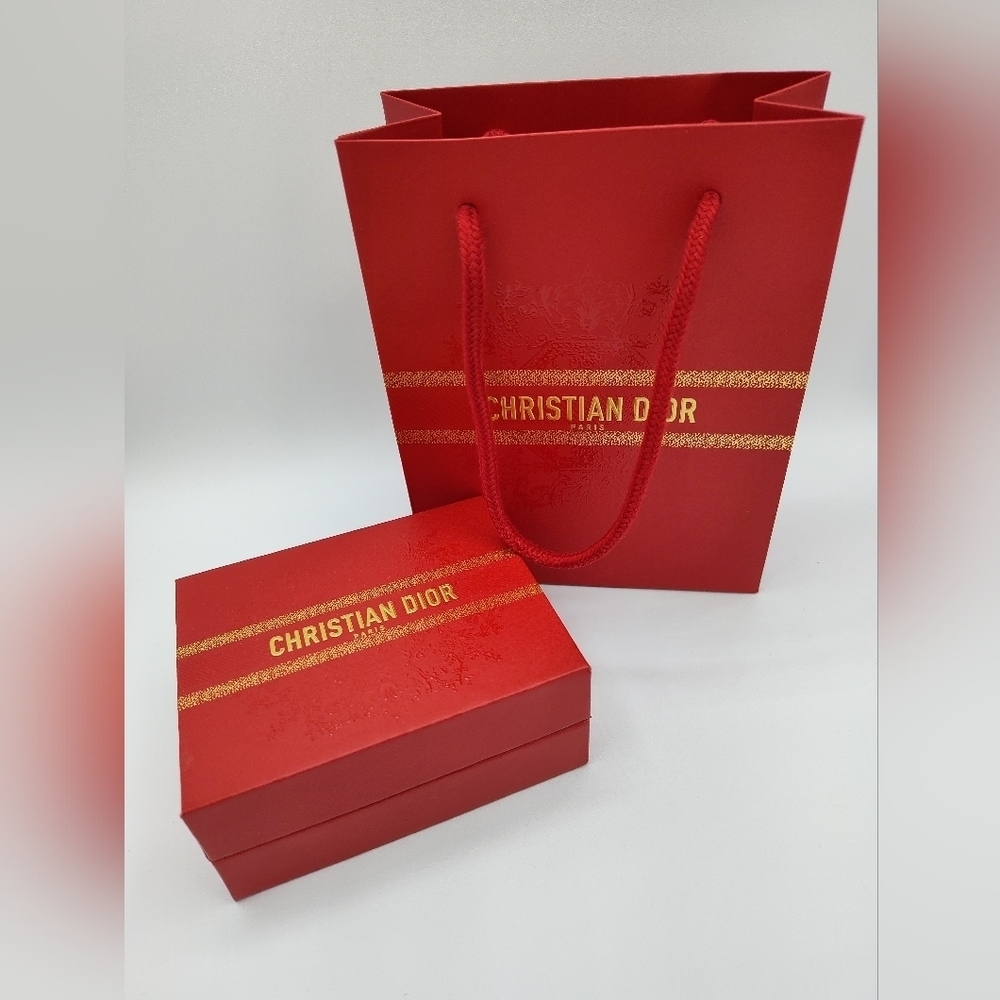 Dior Red Gift Box & Rope Bag Set | Gold Logo Special Edition Packaging LIKE NEW - Picture 1 of 14